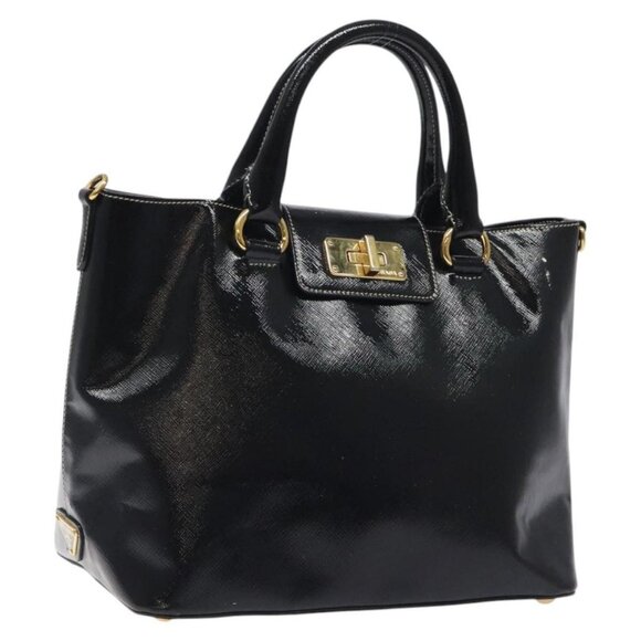 PRADA Hand Bag Safiano leather Black Gold Auth bs24824